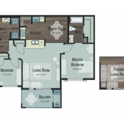 2 bedroom 2 bathroom Balsam floor plan