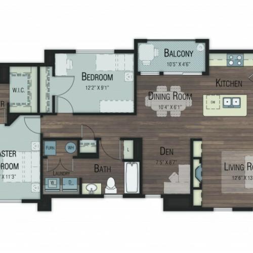 2 bedroom 2 bathroom Boxelder floor plan