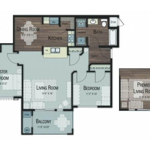 2 bedroom 2 bathroom Bellota Premier floor plan
