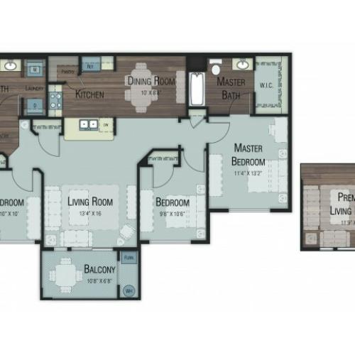 3 bedroom 2 bathroom Cedar Premier floor plan