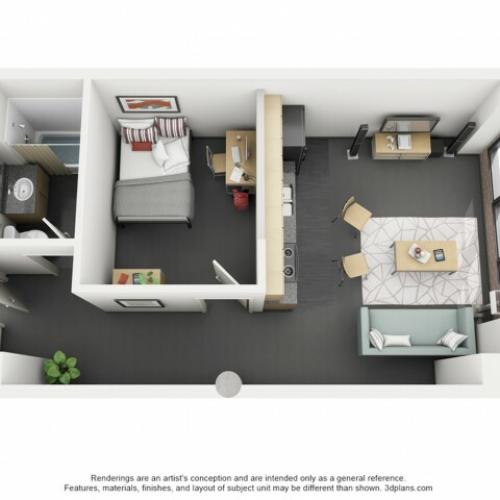 Hemingway 1x1 - Floor Plan - Disclaimer: This floor plan is an approximation and may not include the most recent information.