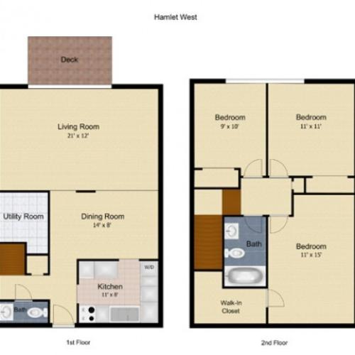 2 Bedroom 2 Bed Apartment Hamlet West Apartments and Townhomes
