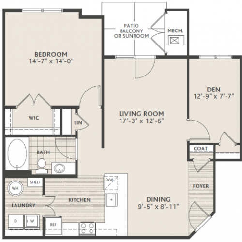 1 bedroom 1 bath w/den