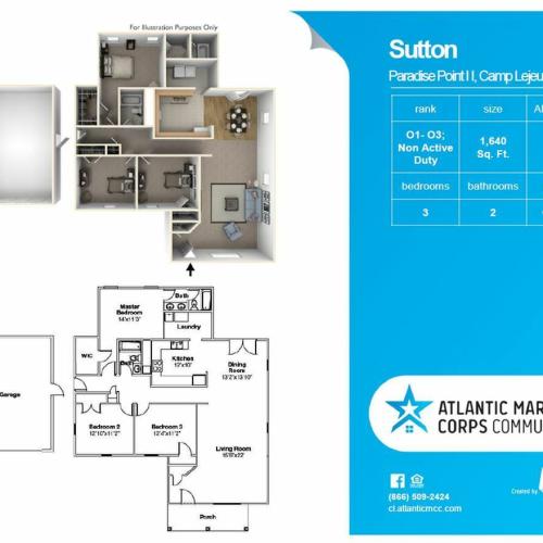 3 Bedroom Floor Plan | Base Housing Camp Lejeune | Atlantic Marine Corps Communities at Camp Lejeune