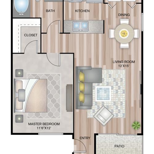 The Birch with Washer & Dryer 1 Bed Apartment Arbors at California Oaks