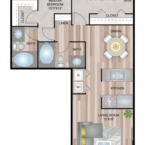The Aspen with Washer & Dryer 1 Bed Apartment Arbors at California Oaks
