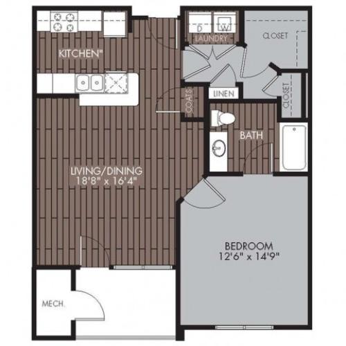 Unit A 2Bed, 2Bath Floor Plan Mill & 3 Apartments Chelmsford, MA