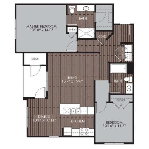 Unit A 2Bed, 2Bath Floor Plan Mill & 3 Apartments Chelmsford, MA