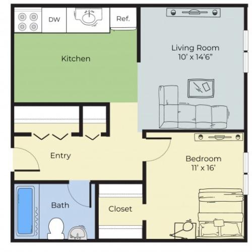 Two Bedroom 2Bed, 1Bath Floor Plan Princeton at Mount Vernon