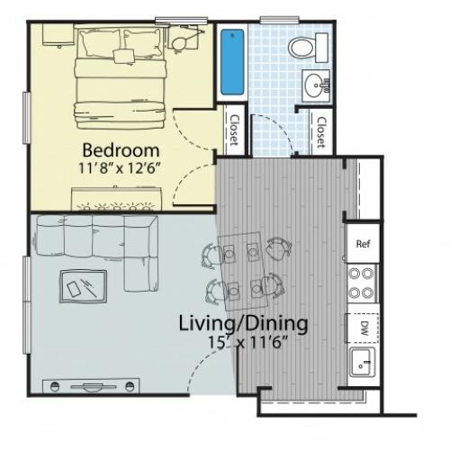 1 Bedroom Floor Plan | Apartment For Rent Dover NH | Princeton Dover