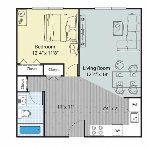 1 Bdrm Floor Plan | One Bedroom Apartments Dover NH | Princeton Dover