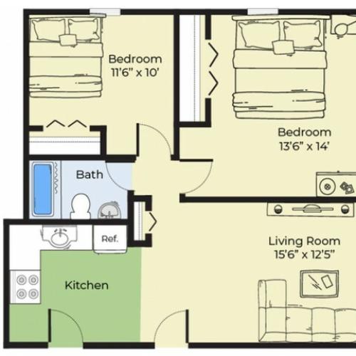 2 Bedroom Floor Plan | Apartments For Rent In Salem MA | Princeton Crossing