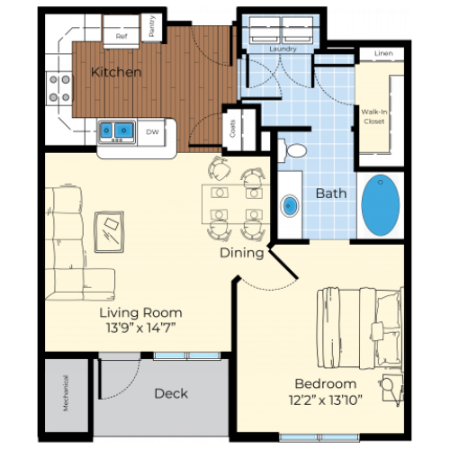 Gold 1Bed, 1Bath Floor Plan Princeton Westford Westford, MA
