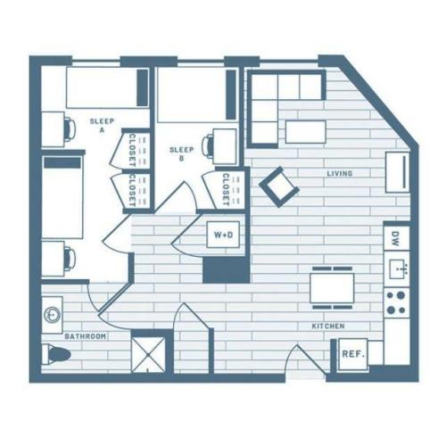2 Bedroom, 1 Bath (3 Residents)