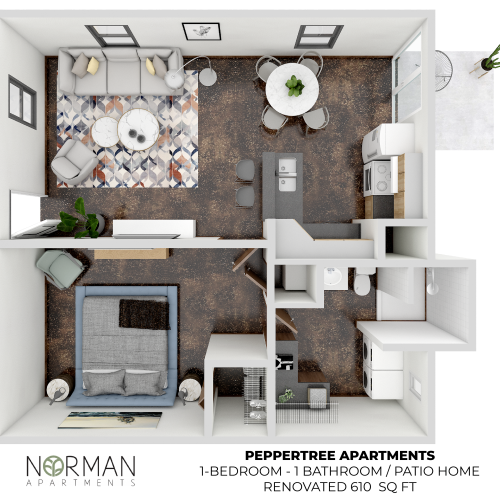1 Bed 1 Bath Patio Home Renovated 610sqft