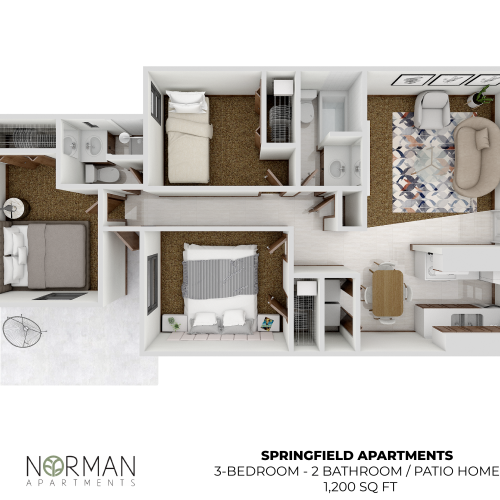 3 Bed 2Bath Patio Home 1200 sqft