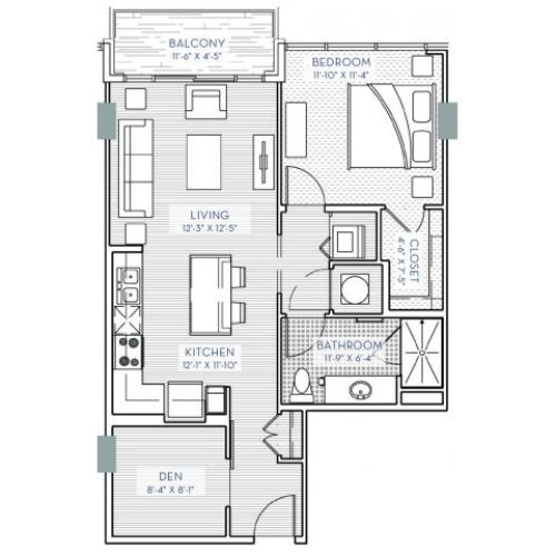 One Bedroom Den Penthouse 1 Bed Apartment One Light Luxury Apartments