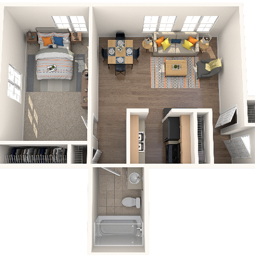 One Bedroom, One Bath 555 SF