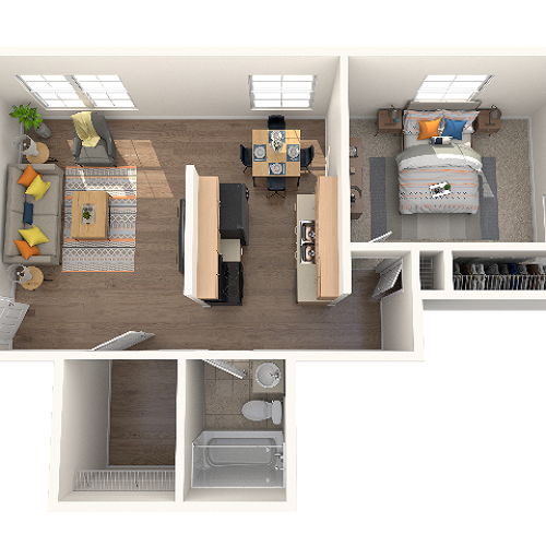 One Bedroom One Bath 670 SF