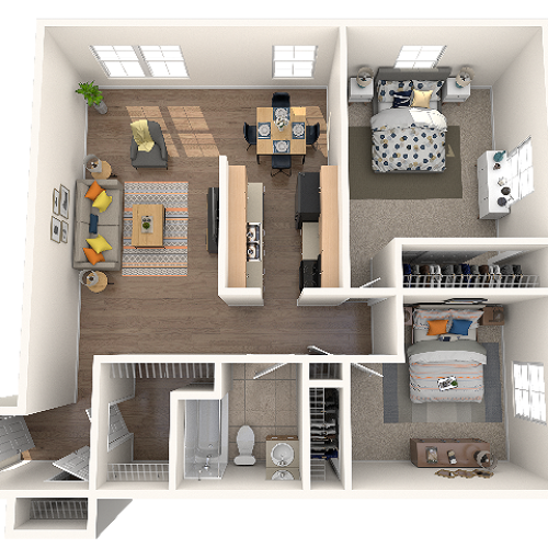 Two Bedroom One Bath 952 SF