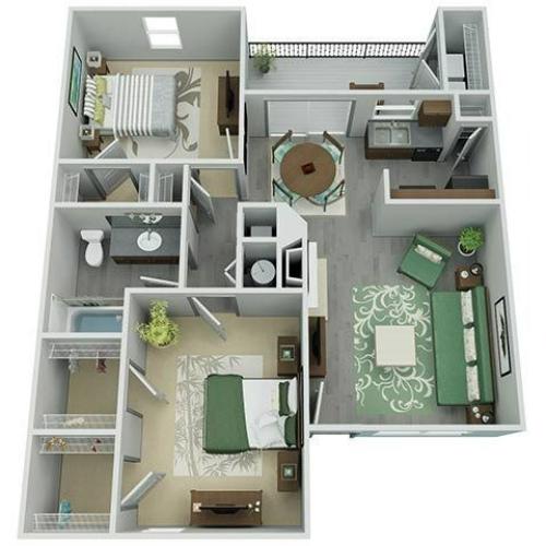 Grenache Floorplan, Two bedroom, One Bath