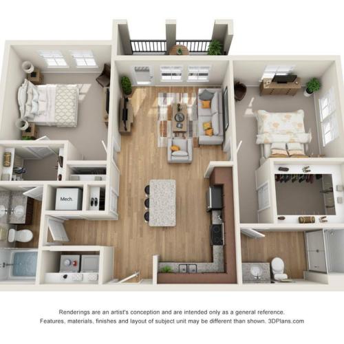 View of B2 Floor Plan at Cottonwood Lighthouse Point Apartments in Pompano Beach