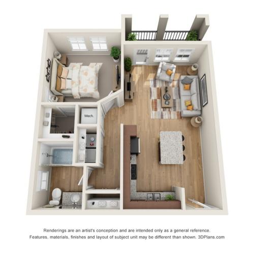 Find modern and simplistic layouts in our A2 1-Bedroom Floor Plan at Cottonwood Lighthouse Point Apartments in Pompano Beach