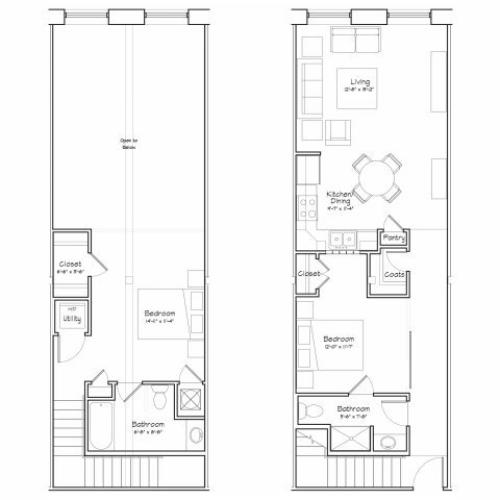 2x2-B5LRu Floor Plan | 2 Bedroom with 2 Bath | 1090 Square Feet | Alpha Mill | Apartment Homes