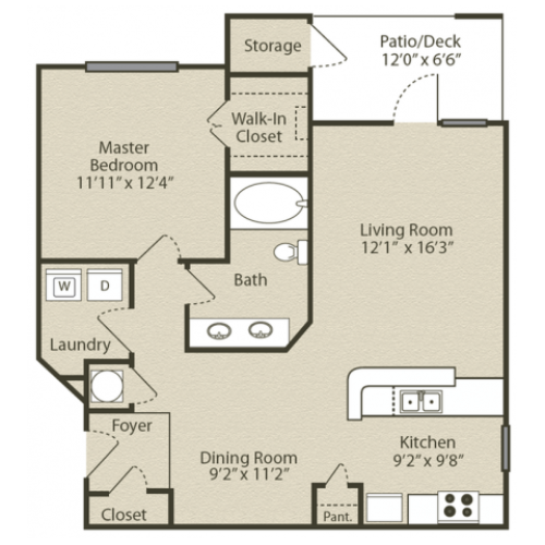 Grant with Sunroom Renovated Floor Plan | 1 Bedroom with 1 Bath | 952 Square Feet | Retreat at Peachtree City | Apartment Homes
