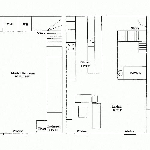 1X1.5-A18TH Floor Plan | 1 Bedroom with 1.5 Bath | 788 Square Feet | Alpha Mill | Apartment Homes