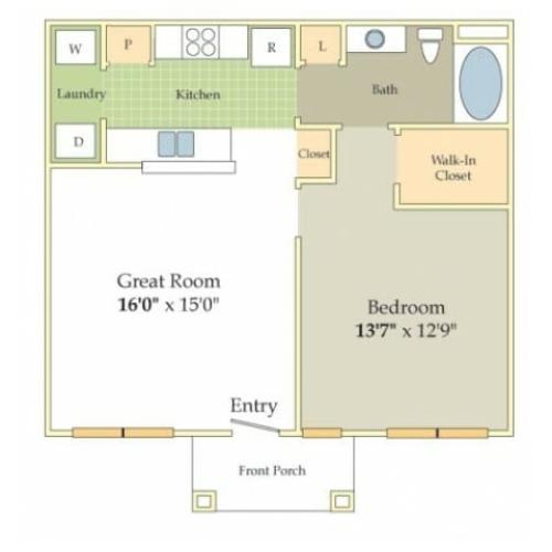 Ardsley Floor Plan | 1 Bedroom with 1 Bath | 731 Square Feet | Cason Estates | Apartment Homes