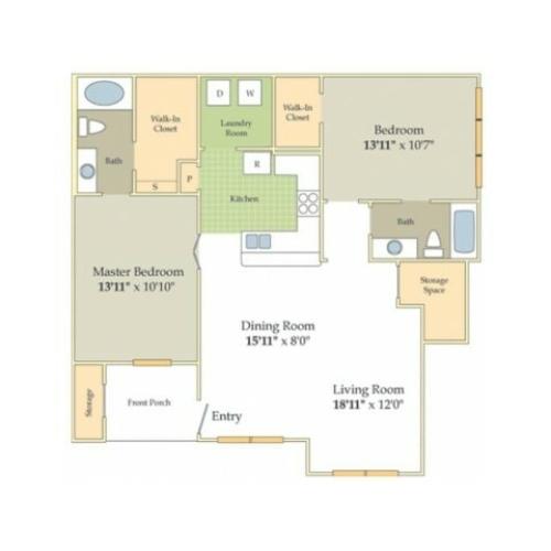 Kempsey Floor Plan | 2 Bedroom with 2 Bath | 1138 Square Feet | Cason Estates  | Apartment Homes