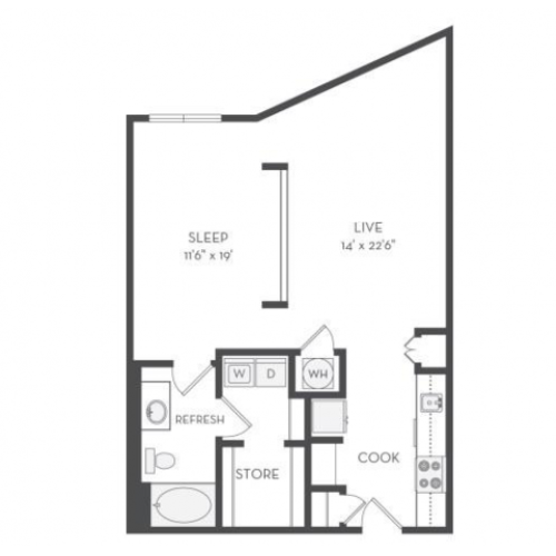 The Wright Floor Plan | 1 Bedroom with 1 Bath | 803 Square Feet | Cottonwood Westside | Apartment Homes