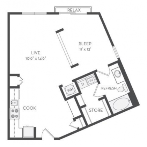 The Singer Floor Plan | 1 Bedroom with 1 Bath | 810 Square Feet | Cottonwood Westside | Apartment Homes