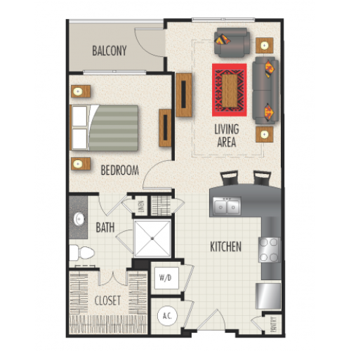 1B Floor Plan | 1 Bedroom with 1 Bath | 709 Square Feet | Heights at Meridian | Apartment Homes