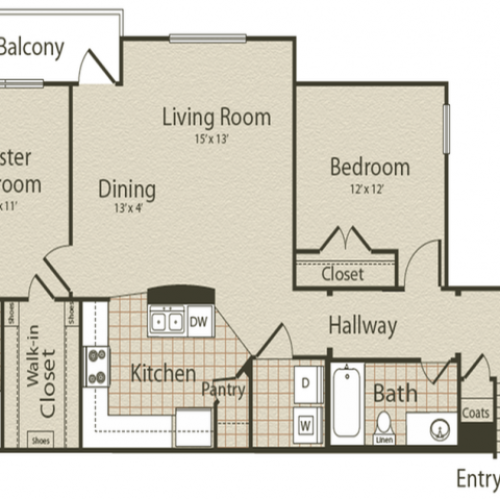 The Marvin Gardens Floor Plan | 2 Bedroom with 2 Bath | 1159 Square Feet | Enclave on Golden Triangle | Apartment Homes