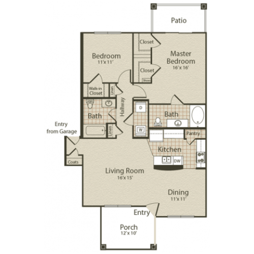 The Ventnor Floor Plan | 2 Bedroom with 2 Bath | 1127 Square Feet | Enclave on Golden Triangle | Apartment Homes