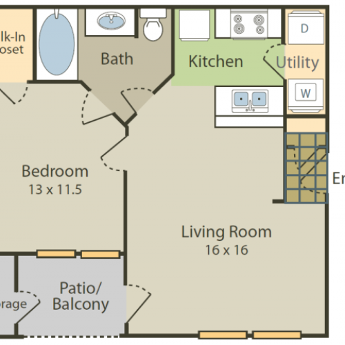Degas Floor Plan | 1 Bedroom with 1 Bath | 655 Square Feet | Stonebriar of Frisco | Apartment Homes