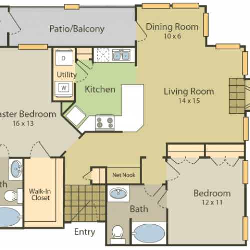 Renoir Floor Plan | 2 Bedroom with 2 Bath | 1157 Square Feet | Stonebriar of Frisco | Apartment Homes