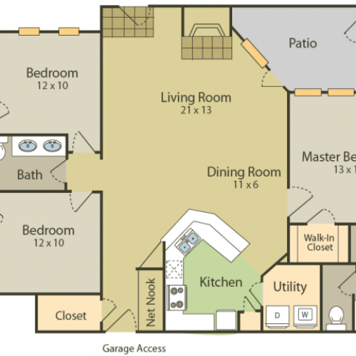 Da Vinci Floor Plan 2 | 3 Bedroom with 2 Bath | 1383 Square Feet | Stonebriar of Frisco | Apartment Homes