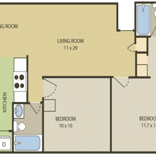 Lexington Floor Plan | 2 Bedroom with 2 Bath | 948 Square Feet | Camelot  | Apartment Homes