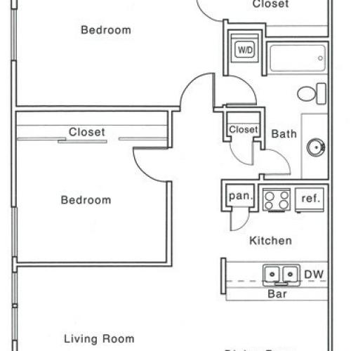 F Floor Plan | 2 Bedroom with 1 Bath | 919 Square Feet | The Regatta | Apartment Homes
