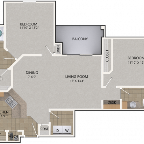 Chinquapin Oak Floor Plan | 2 Bedroom with 2 Bath | 1139 Square Feet | Cottonwood Reserve | Apartment Homes