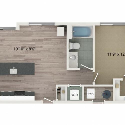 A2 Floor Plan | 1 Bedroom with 1 Bath | 703 Square Feet | Sugarmont | Apartment Homes
