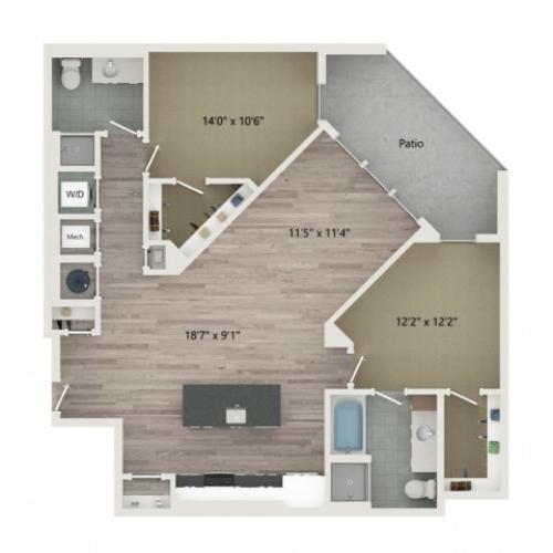 B7 Floor Plan | 2 Bedroom with 2 Bath | 1237 Square Feet | Sugarmont | Apartment Homes