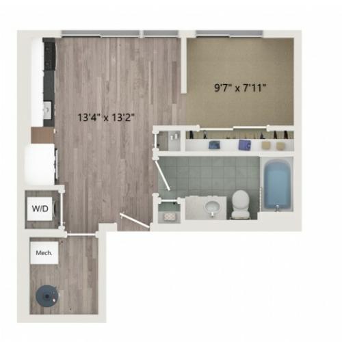 Studio S2 ALT 1 Floor Plan | Studio with 1 Bath | 481 Square Feet | Sugarmont | Apartment Homes