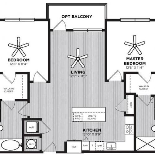 Highball Floor Plan | 2 Bedroom with 2 Bath | 1138 Square Feet | Alton Optimist Park | Apartment Homes