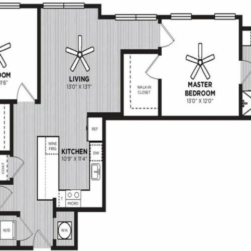 Hotshot Floor Plan | 2 Bedroom with 2 Bath | 1086 Square Feet | Alton Optimist Park | Apartment Homes