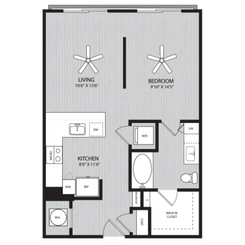 Ashcat Floor Plan | Studio with 1 Bath | 663 Square Feet | Alton Optimist Park | Apartment Homes