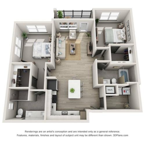 Siesta Key - B3 Floor Plan | 2 Bedroom with 2 Bath | 1074 Square Feet | Harbour at Westshore | Apartment Homes